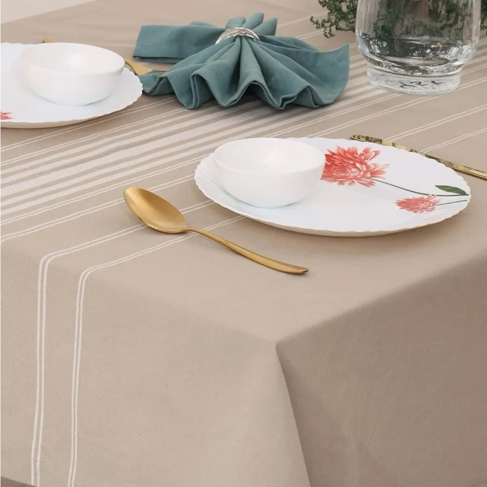 NEW! Yourtablecloth Striped Rectangle Tablecloth  (Beige, 60 x 84)